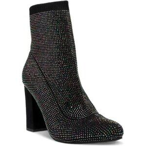 Wild Pair Womens Baybe Knit Block Heel Ankle Boots